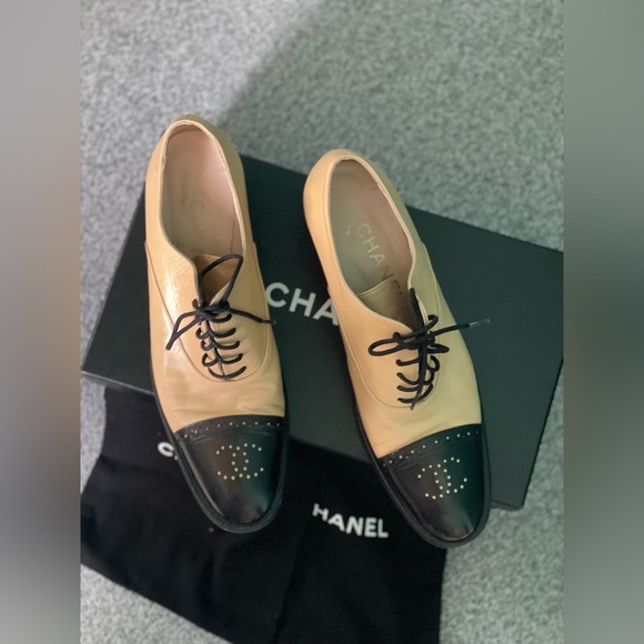 CHANEL Tan and Black Lace-Up Shoes - Picture 1 of 11